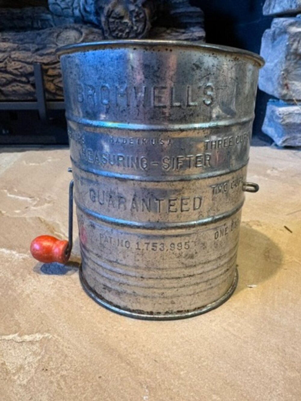 Antique Bromwell's Measuring Cup Flour Sifter Red Handle Farmhouse Rustic Decor